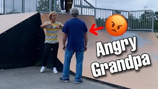 ANGRY GRANDPA TRIES TO FIGHT KIDS AT SKATEPARK [upl. by Cyrilla987]