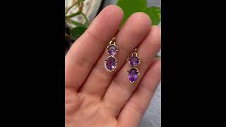 Vintage Gold Large Amethyst Stud Drop Earrings [upl. by Livvie754]