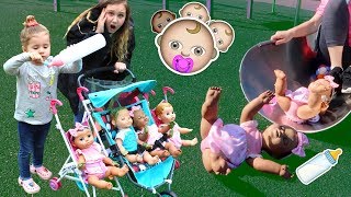 Kids Pretend Play with Baby Dolls feeding and Playtime at the Playground video [upl. by Heman]