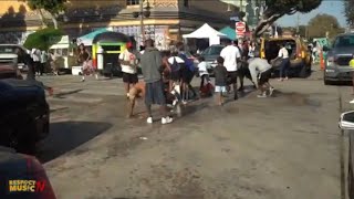 LA Gang Water fight in Leimert Park with HoodVlogs [upl. by Aleek244]