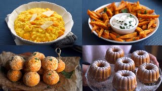 4 RICETTE IMPERDIBILI CON LA ZUCCA💛risotto cremoso polpettine filanti patatine dolcetti speziati [upl. by Canotas]