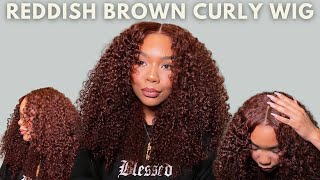 Reddish Brown Jerry Curly Wig  Quick amp Easy WearandGo Style NO GLUE Ft Sunber Hair [upl. by Emerson]