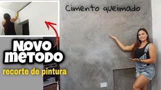 Parede estilo cimento queimado com nova técnica para fazer recorte de pintura Fácil e barato [upl. by Drugi]