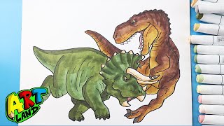 How to Draw a Trex vs Triceratops 🦖 [upl. by Dnalrag]