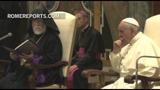 Pope meets with Aram I head of the Catholicos of the Armenian Church of Cilicia  Vatican [upl. by Haerr]