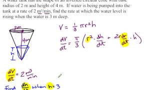 Related Rates Cone Similar Triangles [upl. by Shamus]