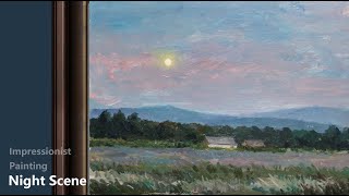 Impressionist Landscape  Easy Acrylic Painting  Night Scene 01 [upl. by Lacy]