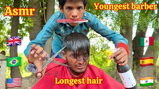 Asmr youngest barber in the world fast and aggressive haircut [upl. by Emory]