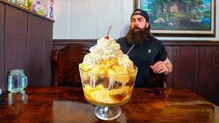 TRYING TO BEAT A 10000 CALORIE SUNDAE CHALLENGE IN PENNSYLVANIA  BeardMeatsFood [upl. by Naerb]