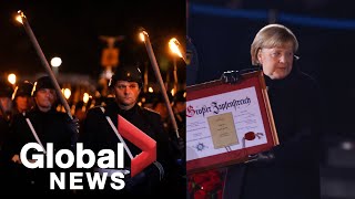 German Chancellor Angela Merkel receives military sendoff as days in power near end [upl. by Stoecker157]