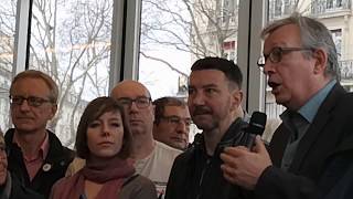 Conférence de presse unitaire en soutien aux cheminots  Intervention de Pierre Laurent [upl. by Naujaj139]