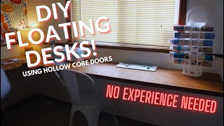 DIY Floating Desks  Hollow Core Door Desks  Wall Length [upl. by Pantia]