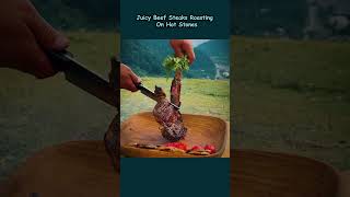 Juicy Beef Steaks Roasting On Hot Stones cooking beef steak juicy [upl. by Alyce305]