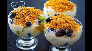 Schichtdessert im Glas  Obstsalat Mit Orangen Bananen und Kiwis  Mit Cornflakes  Olga Kocht [upl. by Pirozzo848]