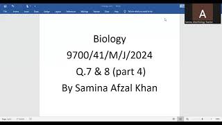 A level Biology 9700 Paper41 May June 2024 Q [upl. by Alra812]