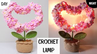 Crochet A Heart Lamp with ForgetMeNot Flowers  Móc Chậu Hoa Trái Tim gắn Đèn LED [upl. by Jeffries]