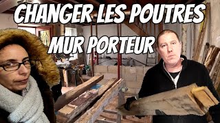 ep5 on remplace les poutres du mur porteur découpe  mortaise  ponçages [upl. by Oreves]