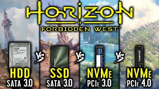 HDD vs SSD vs NVMe 30 vs NVMe 40  Horizon Forbidden West  Loading Times [upl. by Sirah806]