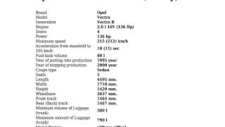 Opel  Vectra B  20 i 16V 136 Hp  Technical specifications [upl. by Markson]