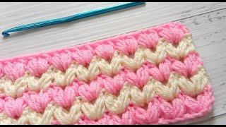 How to crochet the cluster V stitch  beautiful crochet stitch for baby blanket  puff V stitch [upl. by Lerner]