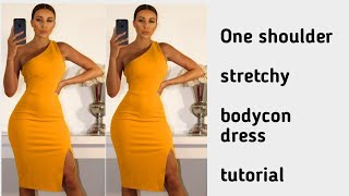 one shoulder stretchy bodycon dress tutorial [upl. by Perdita]