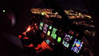 Night landing ERJ 145 cockpit view HD [upl. by Zeus765]