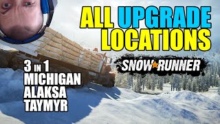 Snowrunner All upgrade locations in all regions  Michigan Alaska Taymyr [upl. by Myrwyn]