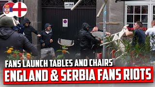 England and Serbia fans clash in Gelsenkirchen before Euro 2024 game [upl. by Aratihc]