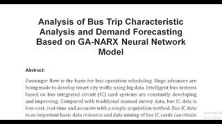 Analysis of Bus Trip Characteristic Analysis and Demand Forecasting Based on GA NARX Neural Network [upl. by Pendleton]