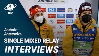 World Cup 2324 AntholzAnterselva Single Mixed Relay Interviews [upl. by Terrab]