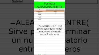 Como usar la Funcion ALEATORIO ENTRE en Excel excelformulas excel exceltips exceltutorial [upl. by Dita]