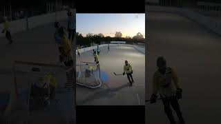 Goalie quickness leads to a great save across the crease rollerhockey puck [upl. by Areem523]