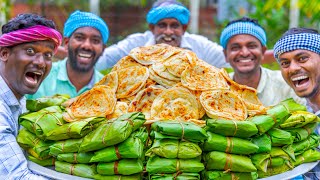 KIZHI PAROTTA  Banana Leaf Parotta Recipe Cooking In Village  Soft Layered Mutton Kizhi Parotta [upl. by Kerby]