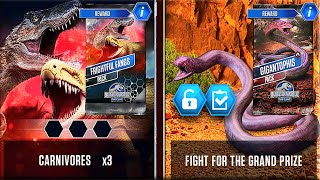 FRIGHTFUL FANGS PACK SCORPIOS REX GEN 2 VS SCORPIOS REX VS INDORAPTOR  JURASSIC WORLD THE GAME [upl. by Eiznikam]