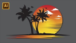 Logo Design in Illustrator cc  How to Make Beach and Travel Logo  Graphic Design Tutorial [upl. by Miguela]