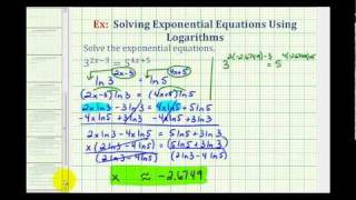 Ex 5 Solve Exponential Equations with Two Exponential Parts Using Logarithms [upl. by Karolyn278]