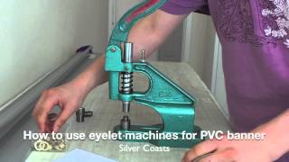 How to use portable eyelet machine to setting up eyelets for PVC banners M1 12mm eyelets [upl. by Trilly]