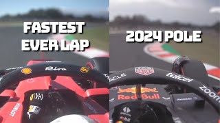 Onboard comparison with telemetry of Suzuka track record by Vettel and the 2024 pole by Verstappen [upl. by Ailito]