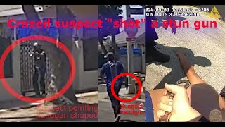 A crazed suspect quotshotquot a stun gun at LAPD Officers [upl. by Flint891]