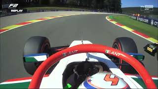 Andrea Kimi Antonelli overtake on Dennis Hauger F2 Belgian GP 2024 feature race [upl. by Naujek767]