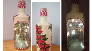 Christmas bottle decoupage painting reverse decoupage [upl. by Annahsirhc]