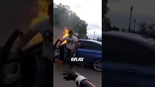 BMW Catches Fire After Dangerously Racing Two Bikers 😨 [upl. by Tiny]