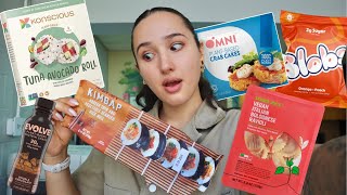 Trying Trader Joes Vegan Kimbap and Ravioli and other new foods I tried in August 2023 [upl. by Idhem]