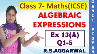 Algebraic Expressions  ICSE class 7 maths  Chapter 13  Exercise 13 A  Q 15  R S Aggarwal [upl. by Tem]