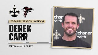 Derek Carr talks Falcons rivalry Erik McCoys injury  New Orleans Saints [upl. by Eno]