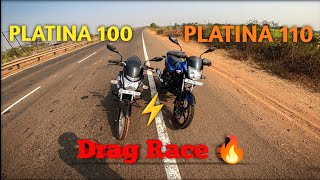 PLATINA 100 vs PLATINA 110 🏁 Drag Race 🏁  shocking result 🤯🤯😱🥶 [upl. by Jar702]