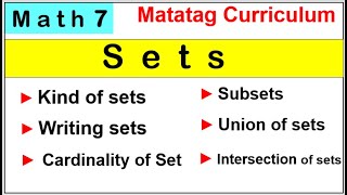 Math 7 illustrations and examples of Sets kind of sets writing sets cardinality of set subset [upl. by Drawd170]