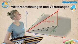 Vektorberechnungen und Vektorlängen  Vektorrechnung Gymnasium StrandMathe  Übung 4 [upl. by Eciruam]