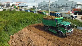 NEW Up Process filling Flooded land Next to the road Use Dozer KOMATSU D31PX And Small Dump Truck [upl. by Rugg]