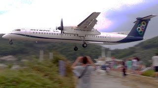 Lowest Dash 8 Landing at Skiathos Olympic Q400 Landing  JSI  Plane Spotting  the 2nd St Maarten [upl. by Yragerg]